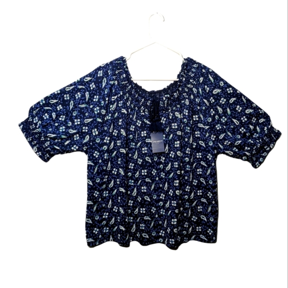 Lucky Brand Tops - Lucky Brand Women's Blue Purple Green Floral Paisley Peasant Top Tassels Tie Fun